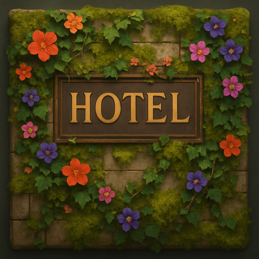 Hotel wall view from the front with flowers and mosses.
In-Game asset