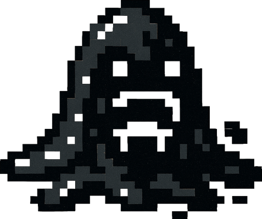 monstruo de slime negro de pixeles.
In-Game asset.  2d.  High contrast.  No shadows