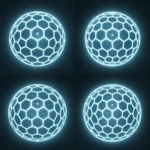 2x2 Sprite Sheet of futuristic white energy geodesic dome.
Seen from above / zenith view