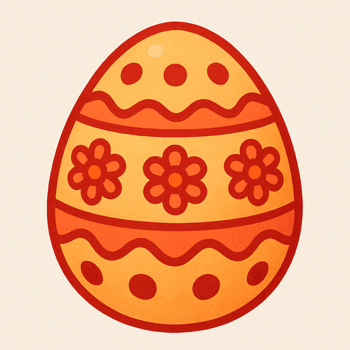 create a cute egg with some pattern and a light orange and light red colors.
In-Game asset.  2d.  High contrast.  No shadows