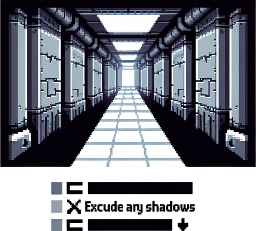 Pixel art uzun gri koridor.
Single Game Texture.  In-Game asset.  2d.  Blank background.  High contrast.  No shadows