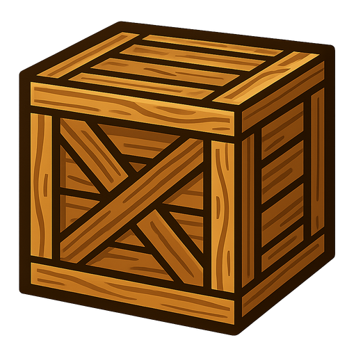 Box wooden.
In-Game asset.  2d.  High contrast.  No shadows