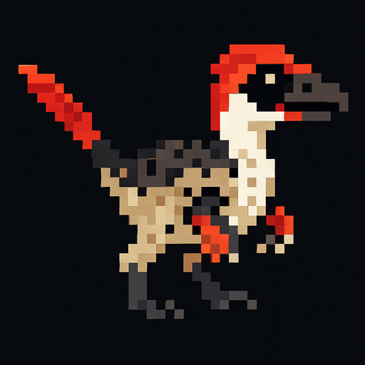 Make it 8 bit style dinosaur Anchiornis  cartoon character.
In-Game asset.  High contrast.  No shadows