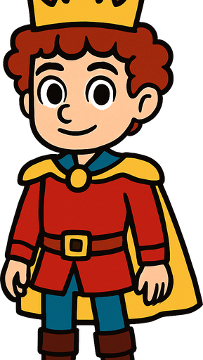 prens kıvırcık saçlı ayakta sakalsız.
In-Game asset.  2d.  High contrast.  No shadows