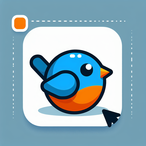 Single simple cartoon bird for a game titled "Flap & Bounce". The bird has lots blue and orange colors and is high contrast. Only bird. No shadows