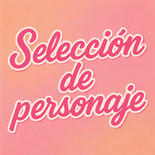 letras de color rosa que dicen seleccion de personaje en cursiva y con contorno blanco