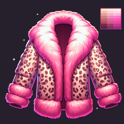 Pink leopard mink coat.
Single Game Texture.  In-Game asset.  2d.  Blank background.  High contrast.  No shadows