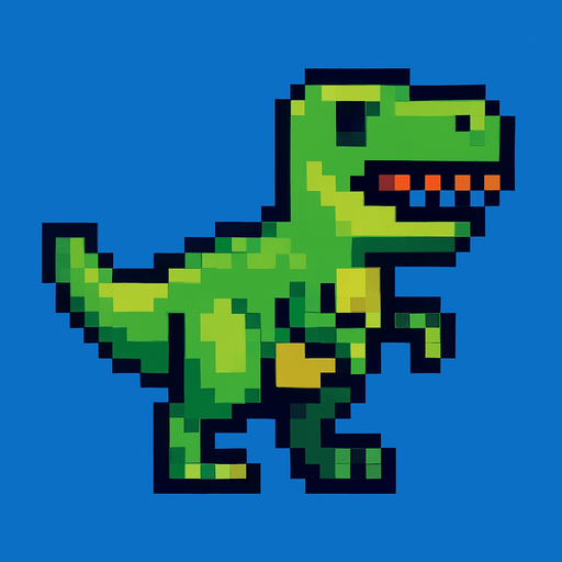T rex pixel.
In-Game asset.  2d.  High contrast.  No shadows