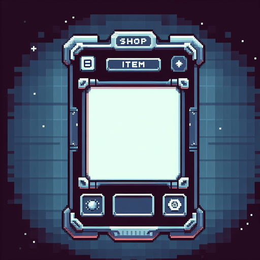 Pixelart. An interface element which is the empty frame for an in-game shop item in the in game shop. with a space theme..
Single Game Texture. In-Game asset. 2d. Blank background. High contrast. No shadows.