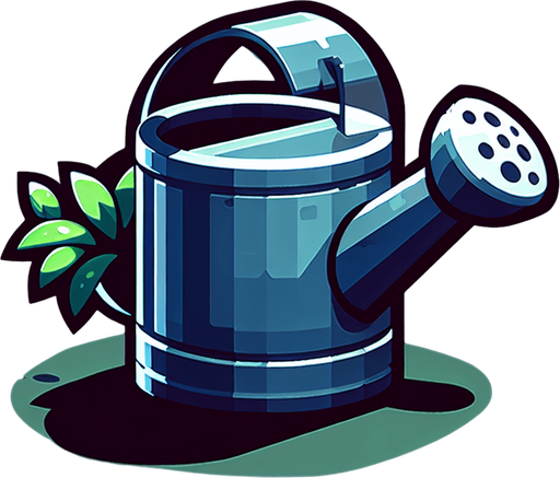Watering can.
Single Game Texture.  In-Game asset.  2d.  Blank background.  High contrast.  No shadows