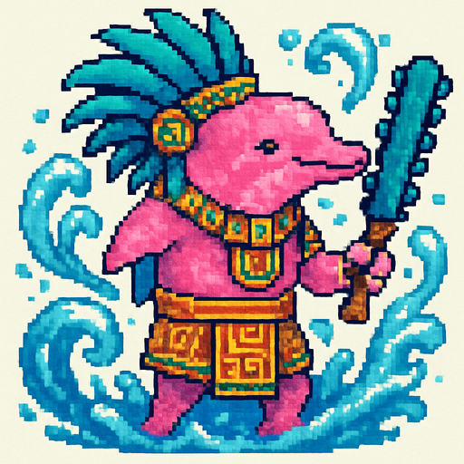 Generame un guerrero azteca con patrones, estilo pixelar, además será una Delfin Rosado con efectos de AGUA.
In-Game asset.  2d.  High contrast.  No shadows