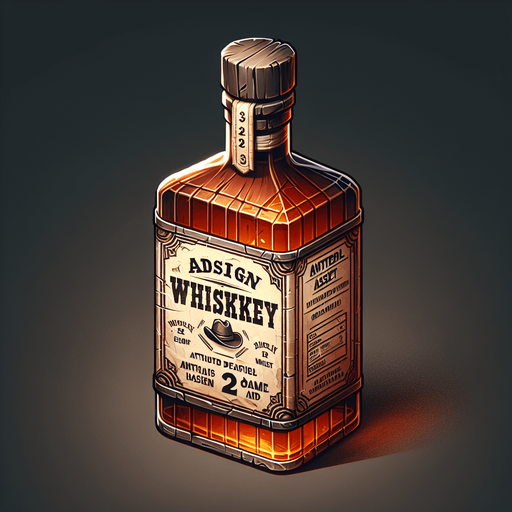 western bottle of whiskey..
Single Game Texture. In-Game asset. 2d. Blank background. High contrast. No shadows.