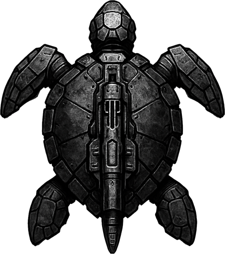 vertical top down gray burn robotic turtle scifi war submarine.
In-Game asset.  2d.  High contrast.  No shadows