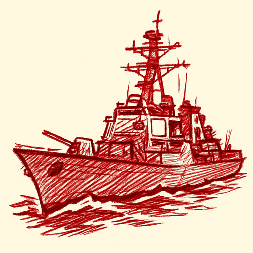 skecth tarzında destroyer savas gemisi.
In-Game asset.  2d.  High contrast.  No shadows