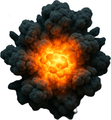 Patlama, gerçekçi, üstten görünüm, yazısız.
In-Game asset.  High contrast.  No shadows