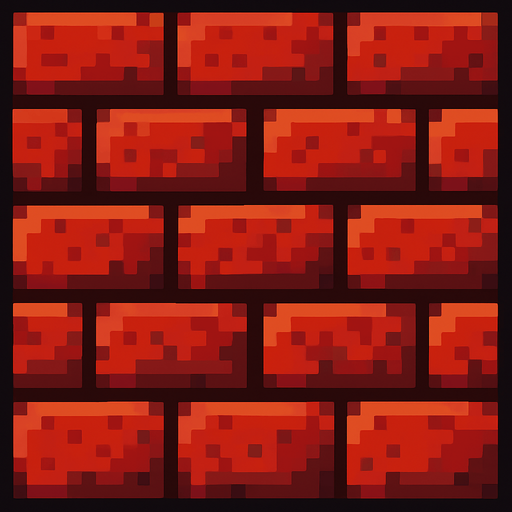 2d pixel art red brick wall.
In-Game asset.  2d.  High contrast.  No shadows