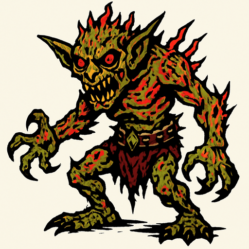 kıyamet canavarı goblin.
In-Game asset.  2d.  High contrast.  No shadows