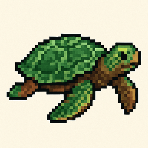 realistic pixel sea turtle.
In-Game asset.  2d.  High contrast.  No shadows