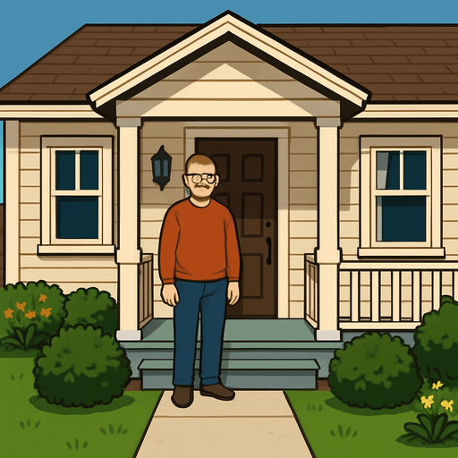 A realistic sweet home with owner.
In-Game asset.  2d.  High contrast.  No shadows