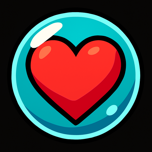 a heart inside a glass bubble.
In-Game asset.  2d.  High contrast.  No shadows