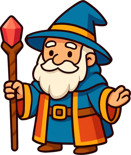 friendly wizard. rpg. 2d. no shadows.