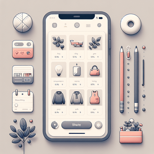 A clean and functional mobile app UI designed to simulate a browser displaying a shopping website. The interface features a standard browser layout, with a slim address bar at the very top of the screen and navigation buttons (back, forward, refresh) on the left side of the bar. The webpage content takes up the rest of the screen, displaying a modern shopping site.

The shopping page is styled with a grid layout showcasing product thumbnails, prices, and brief descriptions, using a minimal design with soft colors and clear fonts. Subtly integrated towards the top-left corner of the screen, within the browser's interface or website header, is a small, unobtrusive indicator or icon. This subtle detail could be a faint symbol, a highlight on a word, or a unique design element that hints at a hidden clue, blending seamlessly with the overall layout while encouraging observant players to investigate further. The interface remains sleek, user-friendly, and visually balanced..
Single Game Texture. In-Game asset. 2d. Blank background. High contrast. No shadows.