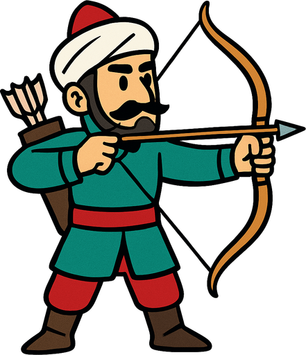 animasyon Çizgi dizi tarzında bir Osmanlı okçusu.
In-Game asset.  2d.  High contrast.  No shadows