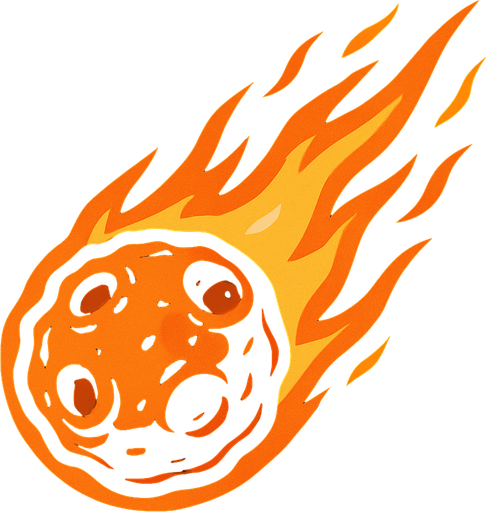 düşen bir meteor resmi.
In-Game asset.  2d.  High contrast.  No shadows