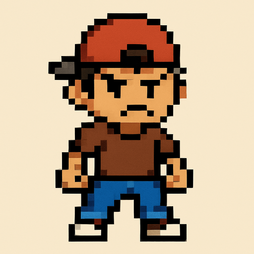 bad regular casual kid full body 2d pixel art.
In-Game asset.  2d.  High contrast.  No shadows