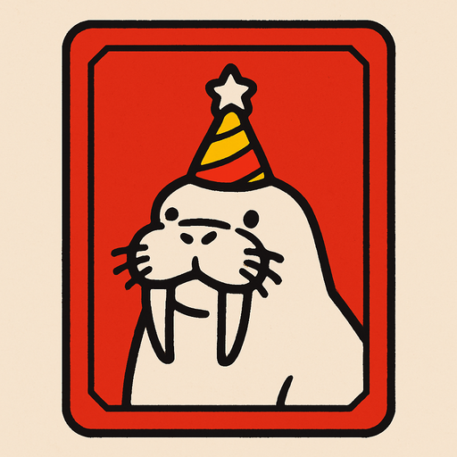 Red Card packet with a walrus with a party hat in the center.
In-Game asset.  2d.  High contrast.  No shadows