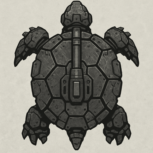 vertical top down gray burn robotic turtle scifi war submarine.
In-Game asset.  2d.  High contrast.  No shadows