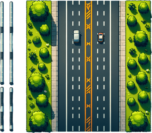 Top down road.
Single Game Texture.  In-Game asset.  High contrast.  No shadows