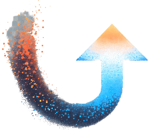 Sprite sheet of particle textures arrows. Bright colors, gradient from blue to orange in direction of arrow. Transparent gray background.