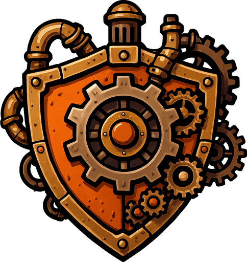 has un escudo en estilo steampunk.
In-Game asset.  2d.  High contrast.  No shadows