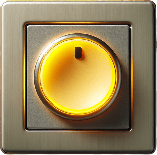 Photorealistic Yellow led standby led into light switch,front view.