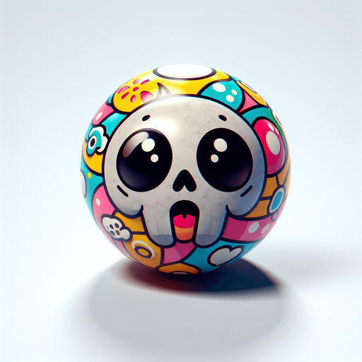 SKULL BALL. A ball with a skull on, billard ball with skull. Studio Ghibli. Ghibli style. Mobile game. Colorful. hand drawn. cute. fun. In-Game asset. 2d. Blank background. High contrast. No shadows.