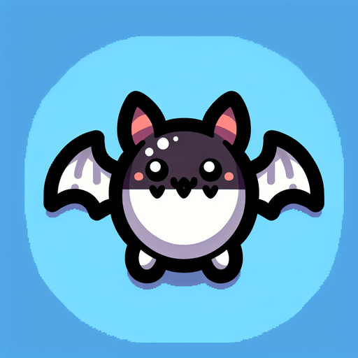 A cartoon style bat.
Single Game Texture. In-Game asset. 2d. Blank background. High contrast. No shadows.