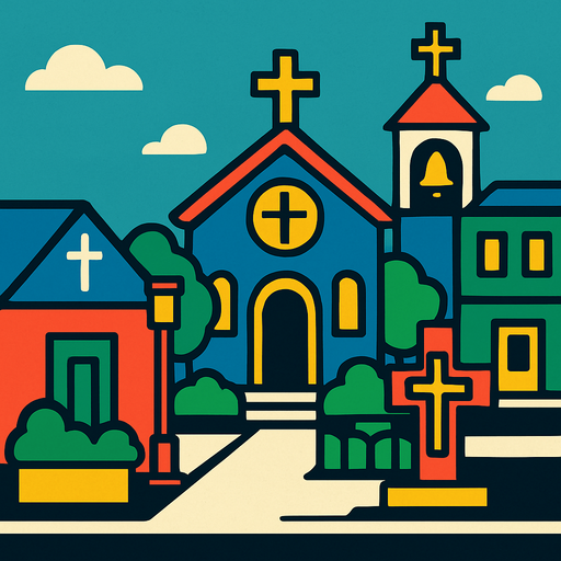 A religious street area.
In-Game asset.  2d.  High contrast.  No shadows