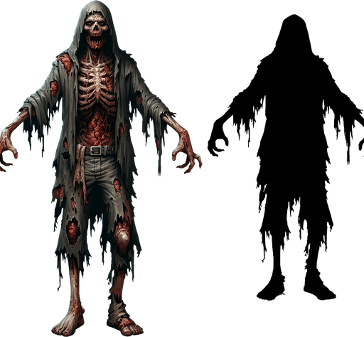 zombie.
Single Game Texture. In-Game asset. 2d. Blank background. High contrast. No shadows.