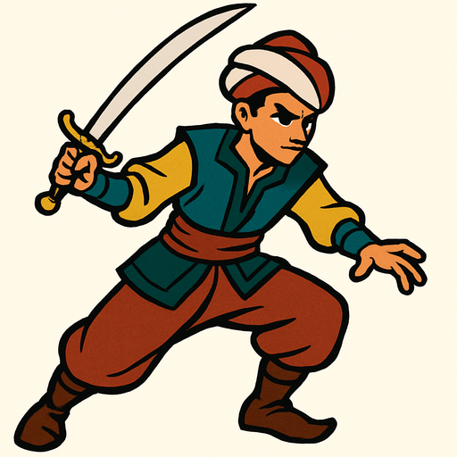 A young, agile swordsman from the Ottoman era.
In-Game asset.  2d.  High contrast.  No shadows