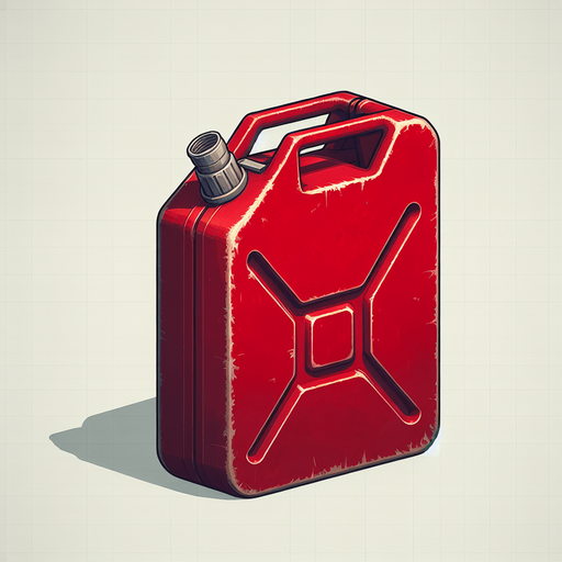 Garrafón de gasolina rojo.
Single Game Texture.  In-Game asset.  2d.  Blank background.  High contrast.  No shadows