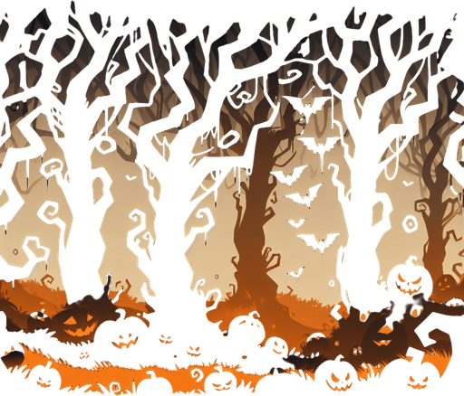 spooky halloween forest.
Single Game Texture. In-Game asset. 2d. Blank background. High contrast. No shadows.