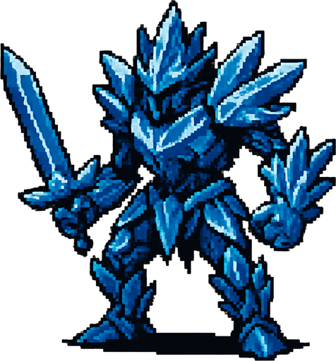 Crystal guardian Dark souls style 2d pixel art.
In-Game asset.  2d.  High contrast.  No shadows