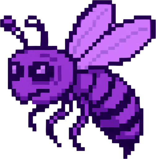 Genera una imagen de una avispa no terroríficas, pixel y que sean moradas. Que sea corrupta
In-Game asset.  2d.  High contrast.  No shadows