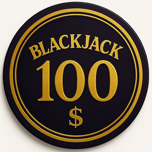 "Crea un asset para una ficha de casino de $100 para Blackjack.
Color Principal: Negro obsidiana o un púrpura real profundo.
Borde/Detalles: Dos o tres franjas finas en un color que contraste fuertemente, como dorado brillante o blanco.
Valor: El número '100' grande y claro en el centro, en dorado o blanco, con una tipografía de casino.
Estilo: Lujoso, premium, coherente con 'La Tentación Dorada'. Esta debe ser la más impresionante visualmente.".
In-Game asset.  2d.  High contrast.  No shadows que el texto blackjack se encuentre arriba