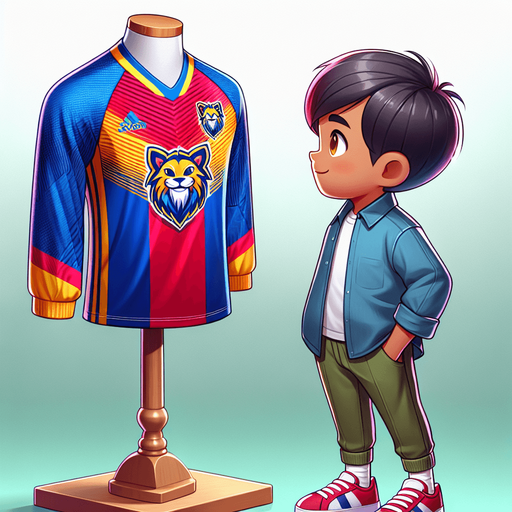 Boy standing in front cartoon soccer uniform
