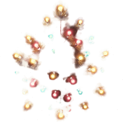 Photorealistic pine tree in night light with color lightbulbs, top view