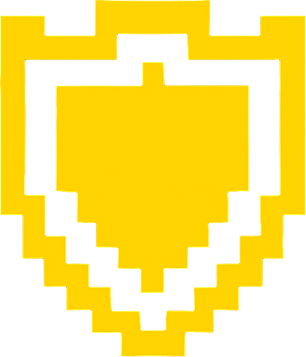 Símbolo de escudo pixelado con pixeles amarillos.
In-Game asset.  2d.  High contrast.  No shadows