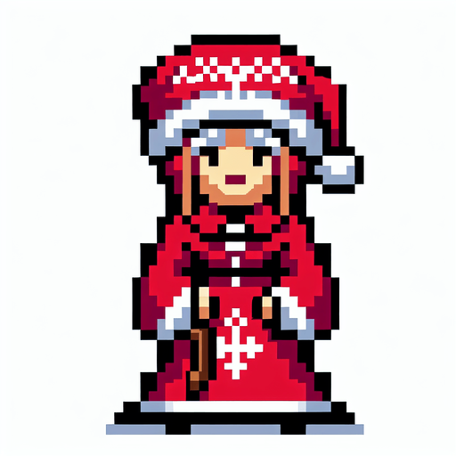 16 bit sprite of a red eye mother christmas Single Game Texture. In-Game asset. 2d. Blank background. High contrast. No shadows.