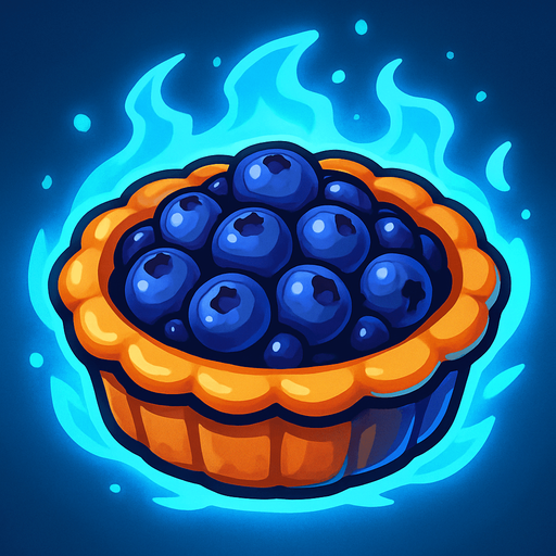 blueberry pie with frost aura.
In-Game asset.  2d.  High contrast.  No shadows